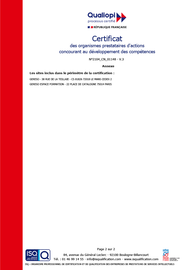 Certification Qualiopi GERESO